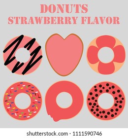 Donuts strawberry flavor flat design for sweet and dessert foods