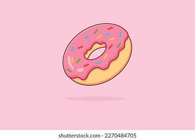 Donuts Strawberry Food Vector Icon Illustration Cartoon. Food Object Icon Vector Flat Cartoon Style