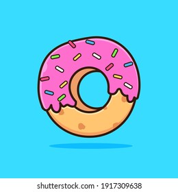 donuts with strawberry jam and colorful sprinkles, pink donuts vector illustration , for editable design blog,flyer,banner,landing page