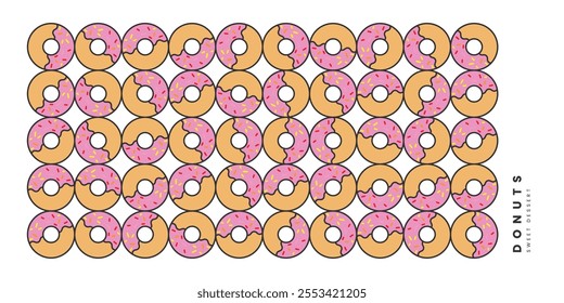 Donuts sweet dessert art poster. Doodle flat style vector.