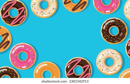 ilustración vectorial de fondo de postre dulce de donuts