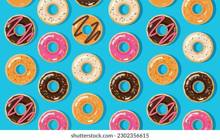 ilustración vectorial de fondo de postre dulce de donuts