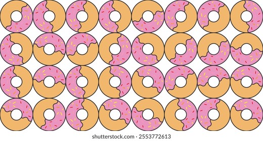 Donuts Sweet Dessert Cake. Vector pattern of confectionery dessert.
