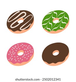 Donuts with sweet glaze and topping. Vector format file. Editable file