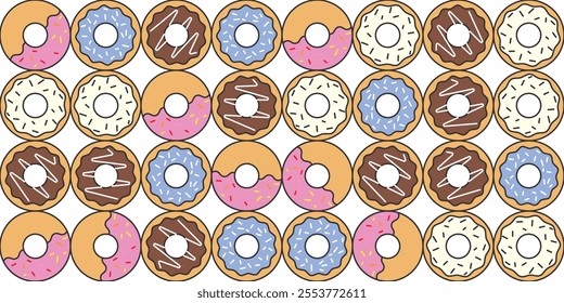 Donuts sweet pattern. Colorful background wallpaper. Vector illustration