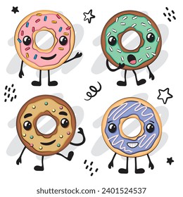 donuts sweets dessert cartoon set