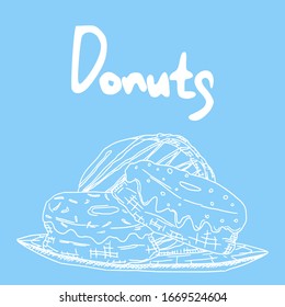 donuts sweets doodle on a bright background. vector stock image