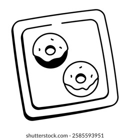 Donuts tray icon in drawing style 
