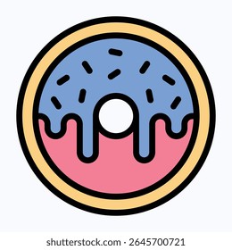 Donuts USA Icono de patrón colorido, Vector de estilo Icono de color lineal. 
