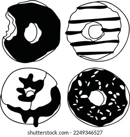 Donuts Vector Clip Art, Black and White