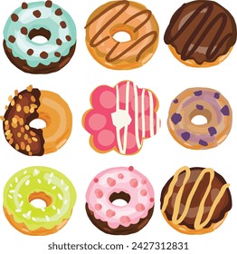 Donuts vector colorful glazed donuts flat illustrations