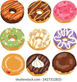 Donuts vector colorful glazed donuts flat illustrations