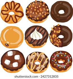 Donuts vector colorful glazed donuts flat illustrations