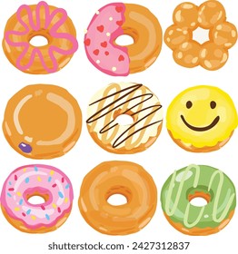 Donuts vector colorful glazed donuts flat illustrations