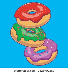 Donuts Vector Icon Illustration. Cute Three Donuts, Food Icon Concept Isolated. Flat Cartoon Style Suitable for Web Landing Page, Banner, Sticker, Background