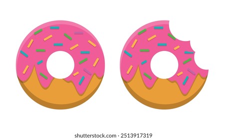 Ilustração Do Ícone Vetor Donuts. Definir Coleção De Rosca. Ícone De Alimento Branco Isolado. Estilo de Desenho Animado Plano