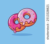 Donuts Vector Icon Illustration. Strawberry Donuts, Food Icon Concept White Isolated.