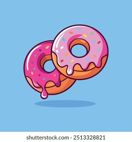 Donuts Vector Icon Illustration. Strawberry Donuts, Food Icon Concept White Isolated.