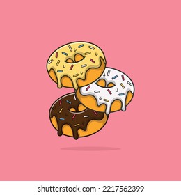 Ilustración del icono del vector de puntos. Donuts de chocolate de vainilla, Icono de comida Concepto blanco aislado. Estilo de caricatura plano adecuado para la página de aterrizaje web, pancarta, adhesivo, fondo