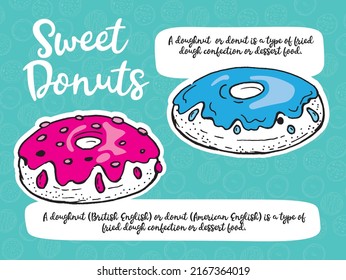 Donuts. Vector illustration for colorful Label. Menu. Line art.
