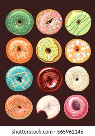 Donuts, vector illustration, food, desert, delicious, tasty 