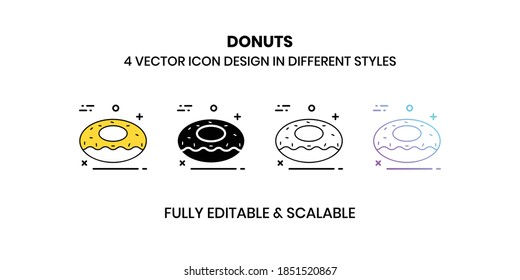 Donuts vector illustration icons in different styles