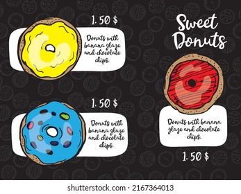 Donuts. Vector illustration. Label. Background.