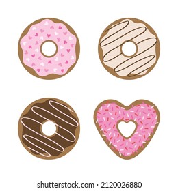Donuts vector illustration set. Sweet donuts with different toppings. Isolated.