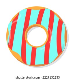 Donuts vector illustration. Simple trendy doughnuts with striped cream topping, sweet food from dough isolated on white background. Pastry concept