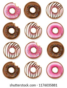 Donuts Vector realistic. 3d detailed desserts illustrations