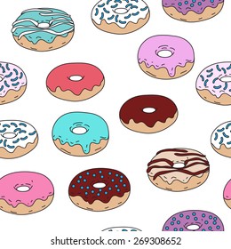 Donuts vector seamless pattern on background