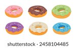 Donuts vector set, collection of donut image, dougnuts flat design icon illustration