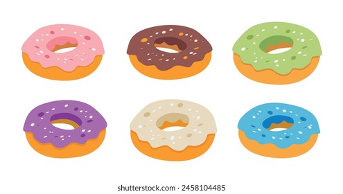 Donuts vector set, collection of donut image, dougnuts flat design icon illustration