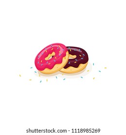 Donuts vector set isolated on a light background in a modern flat style. 
donuts illustration vector. Donuts with sprinkles. donuts with pink glaze, chocolate 