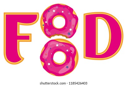 Donuts in vector. Word of food with donuts.