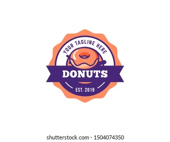 Donuts vintage logo design. Retro badge logo vector.