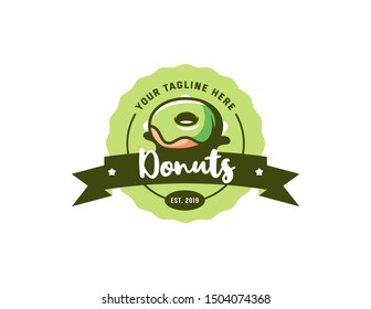 Donuts vintage logo design. Retro badge logo vector.