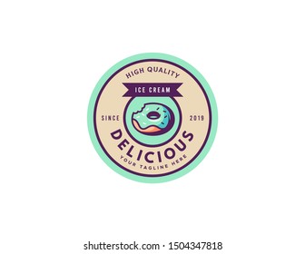 Donuts vintage logo design. Retro logo badge.  Logo vector template