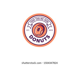 Donuts vintage logo design. Retro logo badge.  Logo vector template