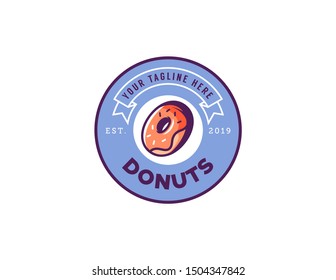 Donuts vintage logo design. Retro logo badge.  Logo vector template