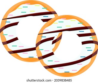 Donuts with white glaze, illustration, vector on white background.