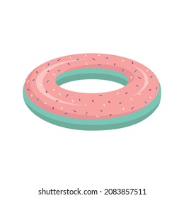 donut-shaped inflatable swimming circle, color isolated vector illustration in cartoon style