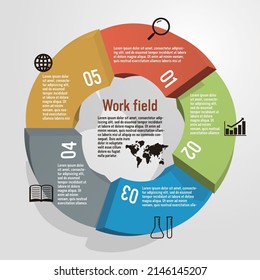 Donut-shaped infographic representing 5 fields Vector illustration