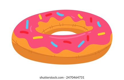 Un círculo de natación en forma de rosquilla, un Grande pastel inflable flotante con glaseado. Este colorido flotador inflable de la almohada es perfecto para una fiesta de la piscina temática de verano. Ilustración vectorial aislada