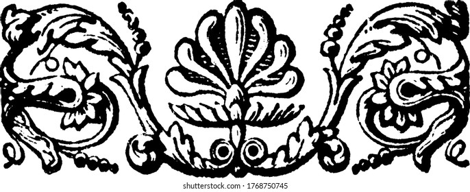 A doodad with repeated fancy designs, swirls and bold patterns, vintage line drawing or engraving illustration 