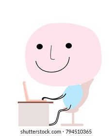 dooddle boy an girl using computer  cute cartoon  