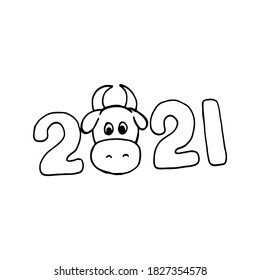 Doodle 2021. Símbolo del año en vector. Imagen para web, imprenta, afiches de vacaciones y tarjetas. Navidad y Año Nuevo.