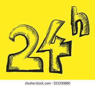doodle 24 h icon, vector illustration design element