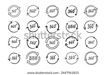 Doodle 360 degree. Hand drawn outline style set. Vector illustration.