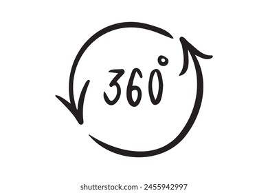 Icono de Doodle 360 grados. Estilo de contorno dibujado a mano. Ilustración vectorial.